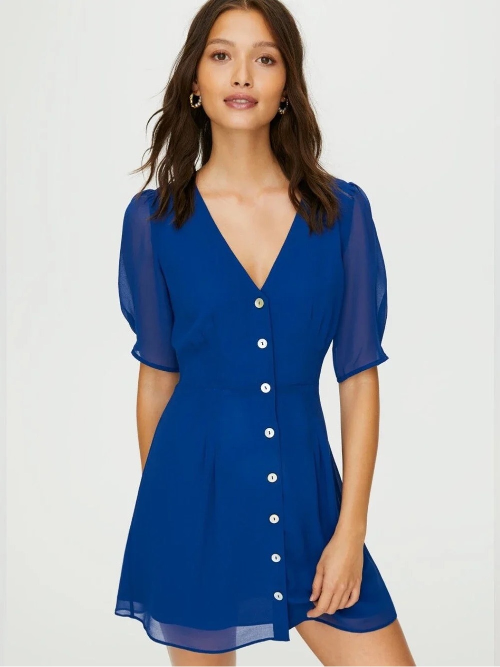 Aritzia Wilfred Size 8 Cobalt Blue V-Neck Button-Front Mini Dress